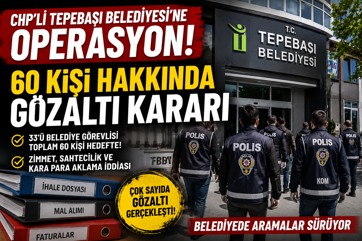 CHP’Lİ TEPEBAŞI BELEDİYESİ’NE OPERASYON! 60 KİŞİ HAKKINDA GÖZALTI KARARI