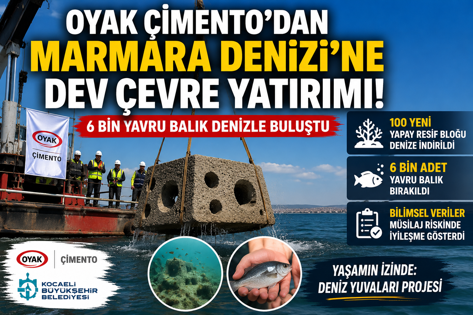 OYAK ÇİMENTODAN MARMARA DENİZİNDE  DEV ÇEVRE YATIRIMI! 6 BİN YAVRU BALIK DENİZLE BULUŞTU
